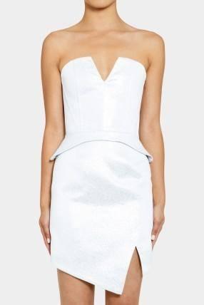 Nicholas Foil Jacquard Strapless Dress White 6
