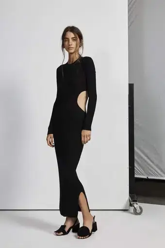Sir The Label Marcelle Long Sleeve Knit Midi Dress Black 