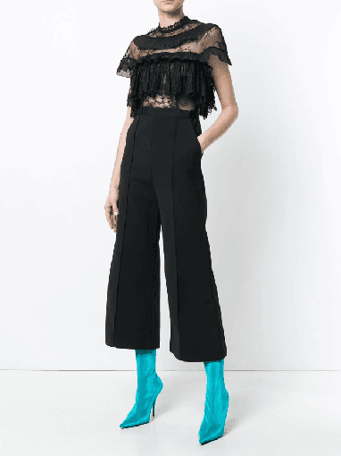 Self Portrait - Ruffle Trim Flared Jumpsuit Black Size 6