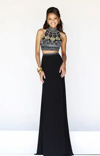 Sherri Hill #11068 Two Piece Dress Black Beaded Gown Size 4