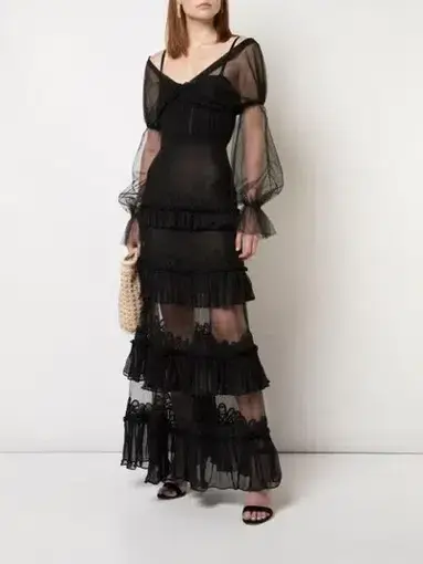 Jonathan Simkhai Lace Tulle Ruffle Dress Black Size 6