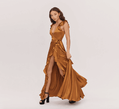 Fame & Partners Silk Wrap Dress in Rust Size 6