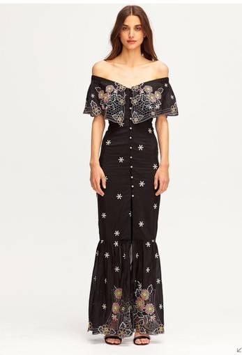 Alice McCALL Honeycomb Daisy Black Embroidered Maxi Dress Size 10