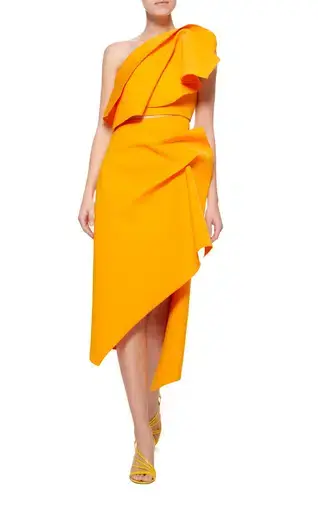 Acler Fincher One Shoulder Top and Midi Skirt Set Yellow Orange Size 10 