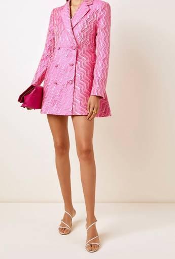 Rotate Double-breasted Textured Jacquard Mini Blazer Dress Pink Size 8