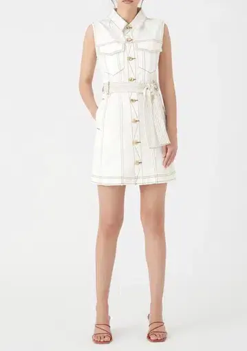 Aje Mimosa Alek Denim Mini Dress White Size 4