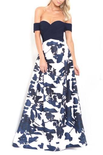 Bariano Blue and White Brush Stroke Print Dress