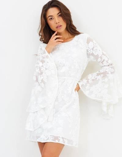 Ministry of Style Lace Bell Sleeve Mini Dress White Size 10