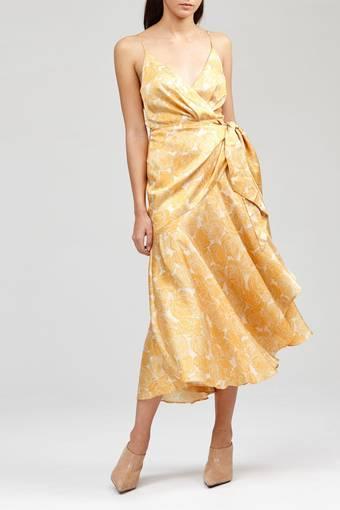 Acler Dana Wrap Dress Yellow Size 6