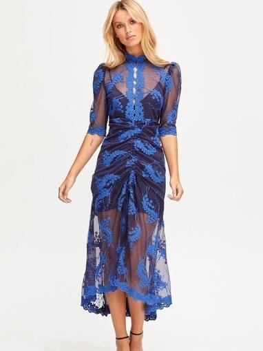 Alice McCall Honeymoon Blue Midi Lace Floral Dress Size 6