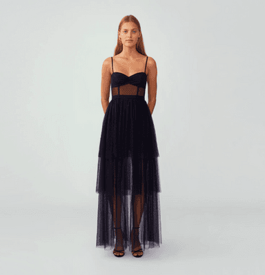 Fame and Partners, Black Corset Tiered Gown