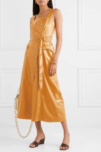 Nanushka - Moun belted vegan leather wrap-effect midi dress in Mustard Yellow (size S/8) NEVER WORN!