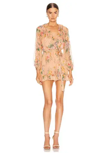 Zimmermann Zinnia Plunge Ruffle Playsuit Coral Floral Size 6