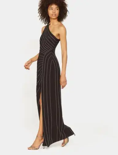 Halston Heritage One Shoulder Gown with Chain Piping Black Size 0