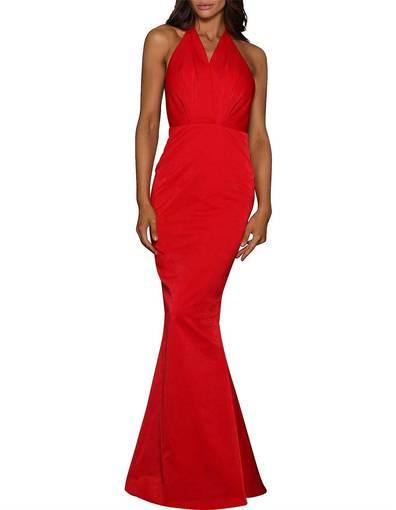 ELLE ZEITOUNE Sultry Halter Complimented by a Low Back Red Size 14