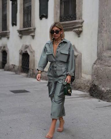 Frankie Shop Linda Belted Jumpsuit - Khaki Army Green - Size M