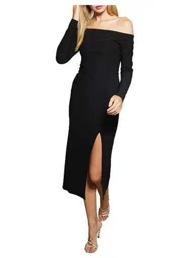 Bec & Bridge Elke Off Shoulder Midi Dress Black Size AU 6