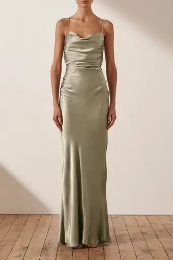 Shona Joy La Lune Lace Back Maxi Dress in Sage Size 6