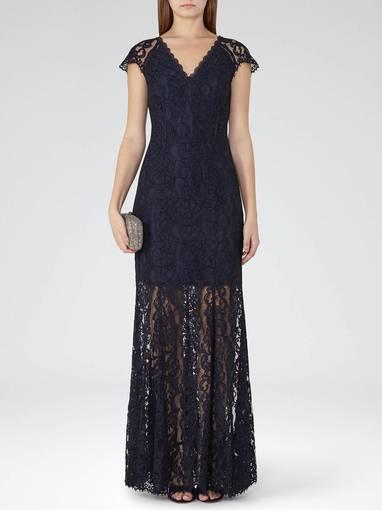 Reiss Night Navy Lace Gown Size 8