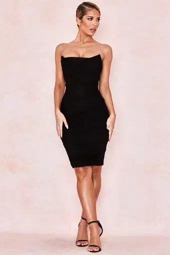 House of CB 'Leila' Strapless Mesh Corset Mini Dress Black Size 8