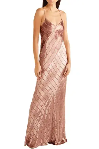 Michelle Mason Open Back Devoré-Velvet Gown in Antique Rose Pink Size 10