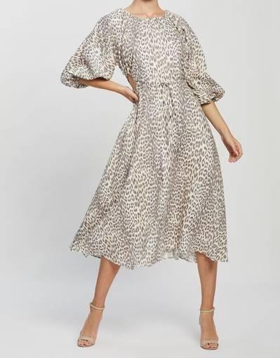 "Bec & Bridge" Ocelot linen midi dress, leopard print, size 8, RRP $420