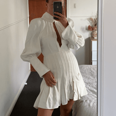 Ellery Butler Asymmetric Pleated Twill Mini Dress Off-white