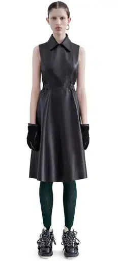 Acne Studios Levice Pleated Leather Dress Black Size 10