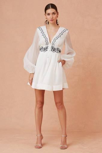 Keepsake Delta Long Sleeve Mini Dress - Porcelain size 6 (XS)