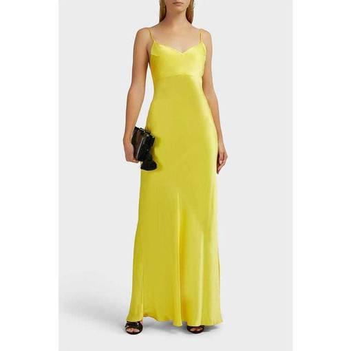 Rosario Draped Silk Slip Dress Yellow Size 6