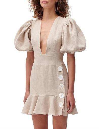 Joslin Studios Sophia Linen Canvas Dress In Flax - Size 6 