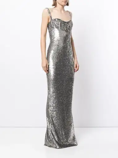 Rachel Gilbert Allesio Gown Silver Sequin Size AU 10
