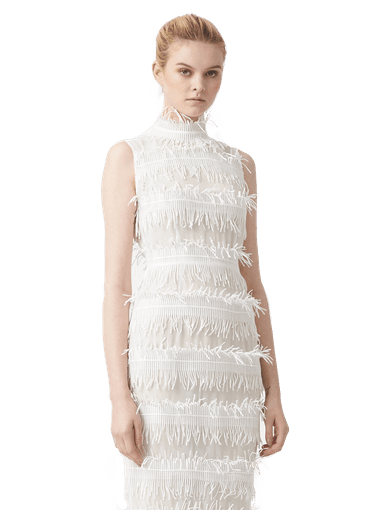 Aijek - Rain White High Neck Midi Dress / Size AU 10