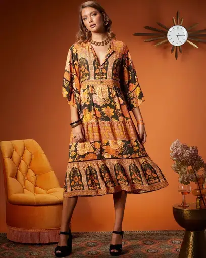 Nine Lives Bazaar Grace Midi Dress Print Size 18