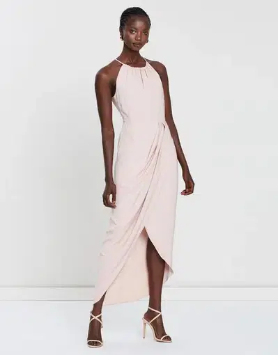 Shona Joy High Neck Ruched Midi Dress in Ballet Pink
Size 6