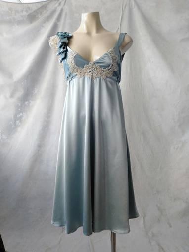 Size 8 Judy Copley Couture original vintage style dress one of pale teal satin 