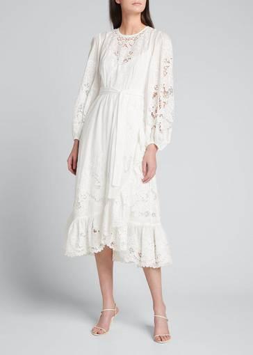 Zimmermann Lulu Scallop Midi Dress White Size 8