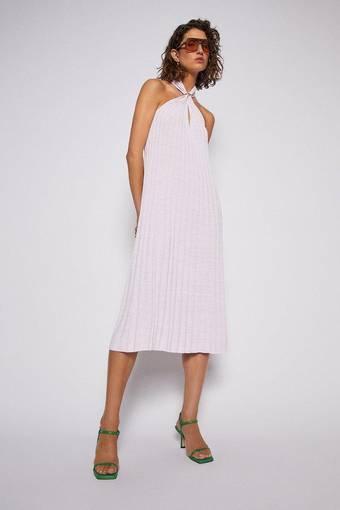 Scanlan Theodore Pleated Rib V-neck Dress Pale Pink Size Small