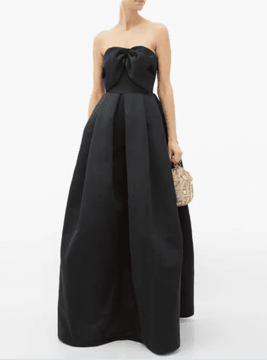 Rochas Bow Bodice Puffed Satin Gown Black Size 6