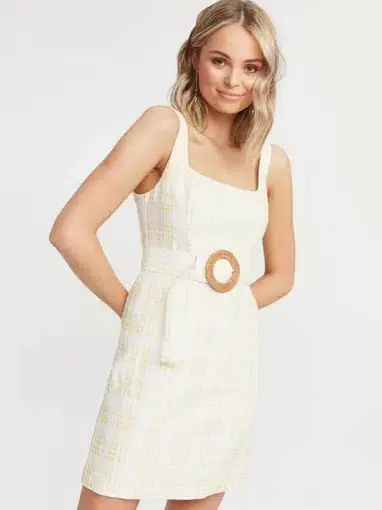 Kookai Checker Linen Mini Dress Yellow Size 6