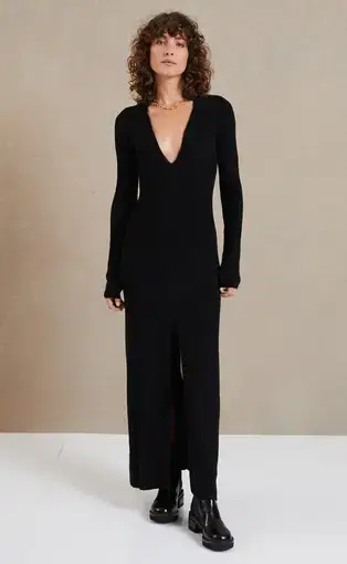 Bec and Bridge Freya Long Sleeve Knit Maxi Dress Black Size 8