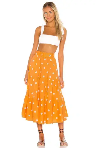For Love and Lemons Auburn Dot Midi Skirt Tangerine Orange Size 6