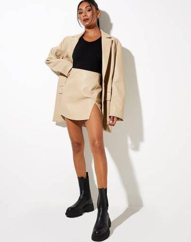 Motel Rocks Saken Blazer and Side Split Mini Skirt Set Cream Size 12