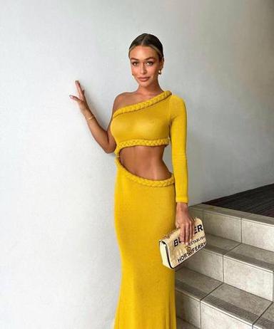 Bronx and Banco Dalia One Shoulder Knit Dress Yellow Size 10 
