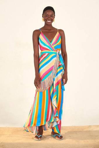Farm Rio Striped Scarf Wrap Dress Print Size 10