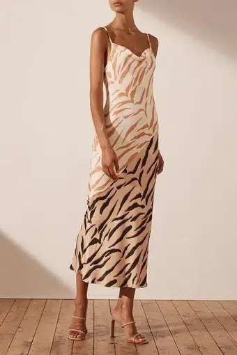 Shona Joy Olson Contrast Bias Cowl Neck Slip Midi Dress Print Size 10