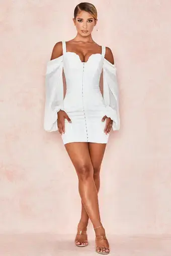 House of CB Corset with Blouson Sleeves Dress White Size 8