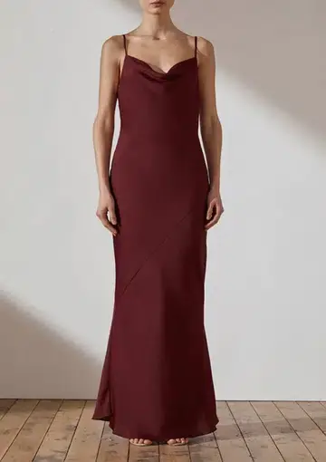 Shona Joy Luxe Bias Cowl Slip Dress Burgundy Size 16