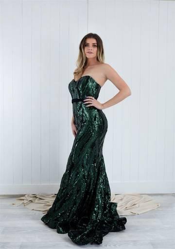 Jadore Mia Full Length Gown Forest Green Size 12 