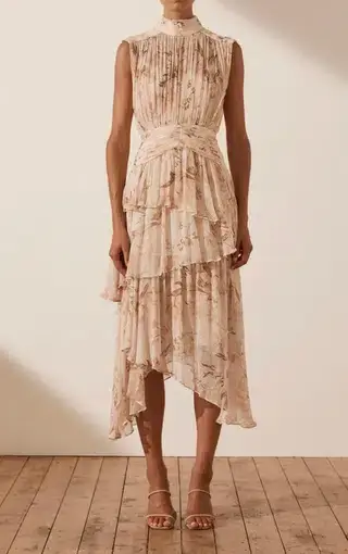 Shona Joy Nina Sleeveless Ruched Midi Dress Print Size 8